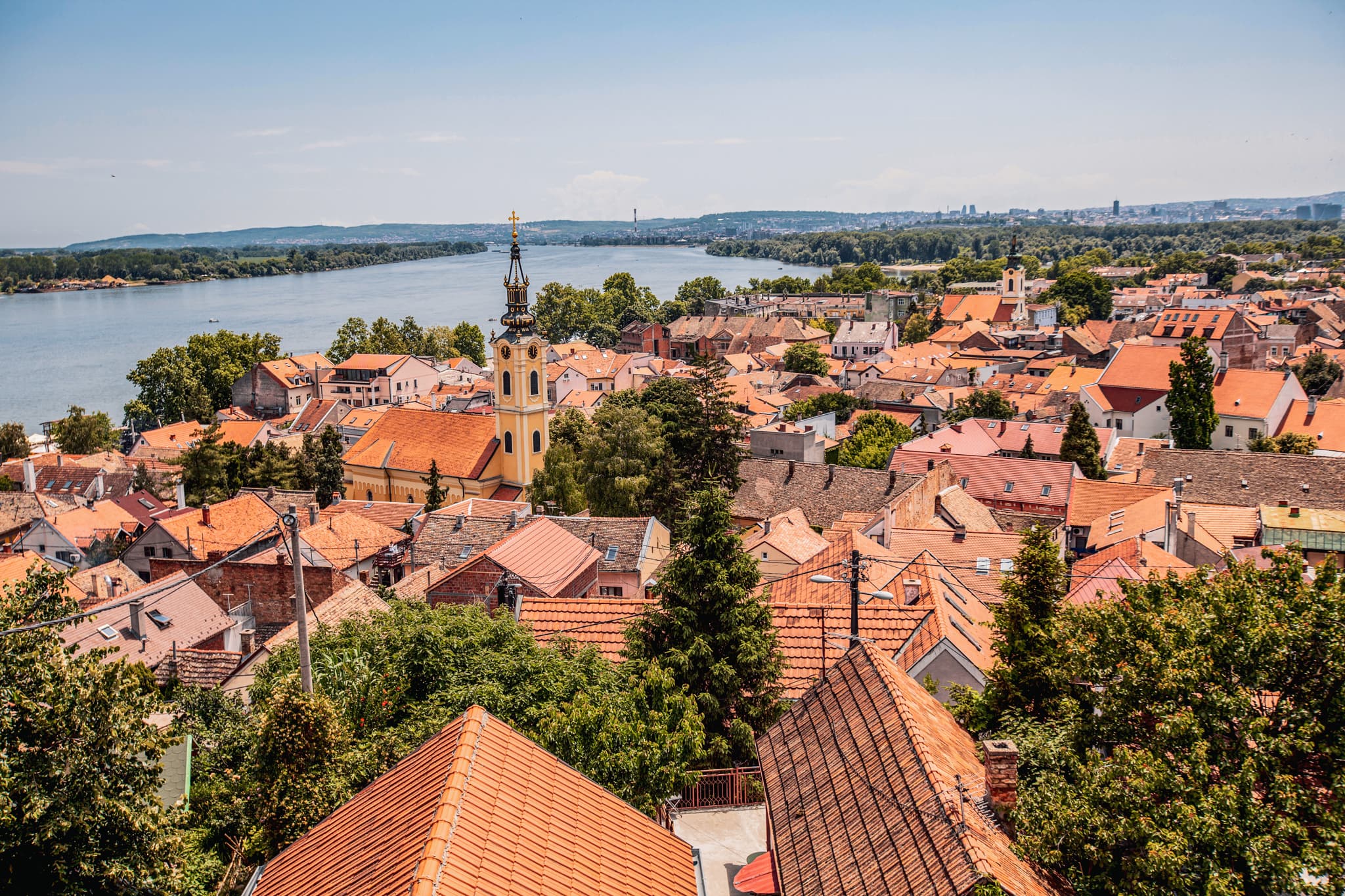 Danube river and cityscape of old town, Zemun, Belgrade, Serbia, Europe