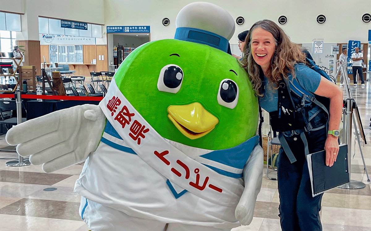 Amy Loewen with cute Japan plush mascot