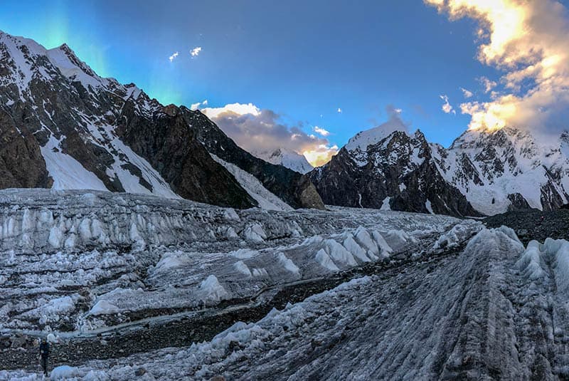 k2 trek glacier sunrise