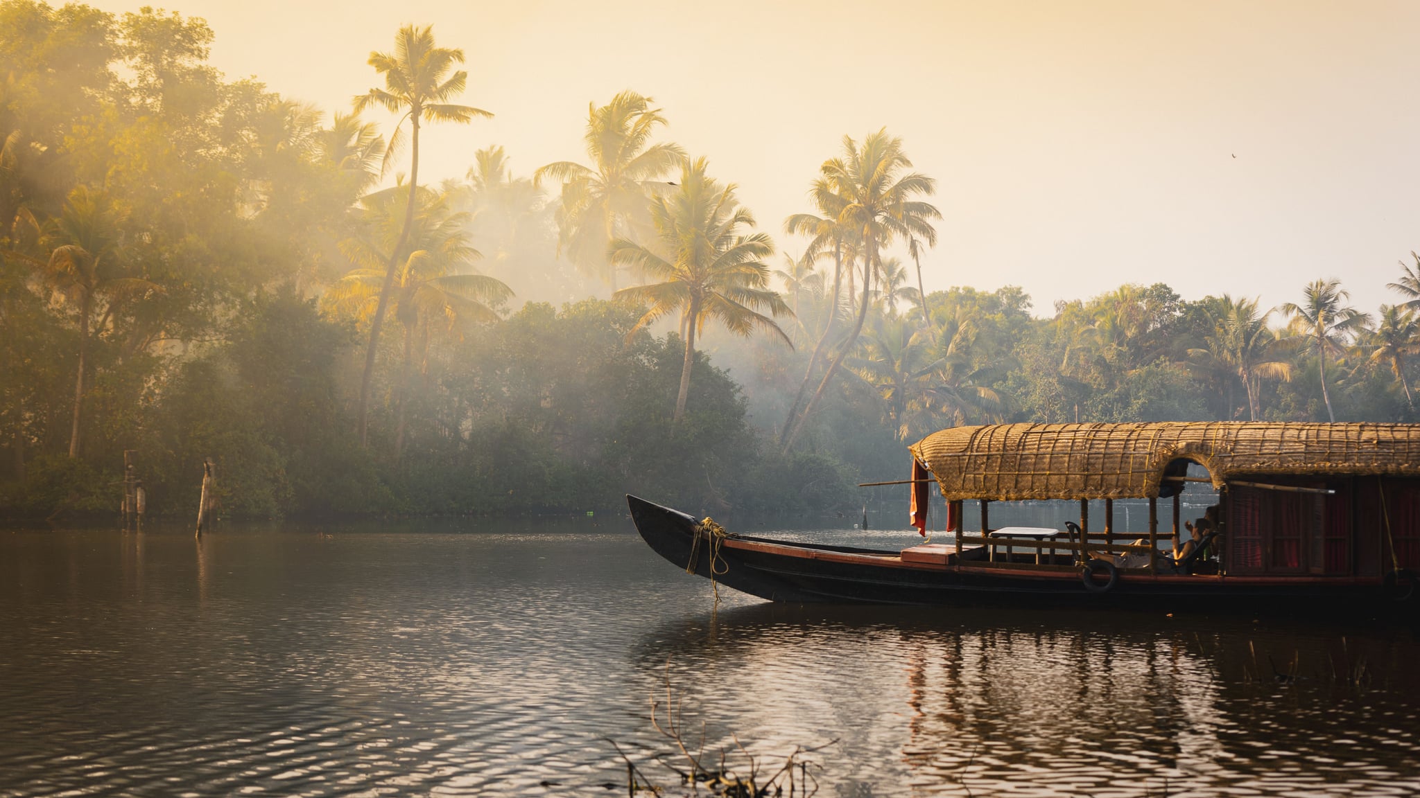 Houseboat on the river in Kerala, India