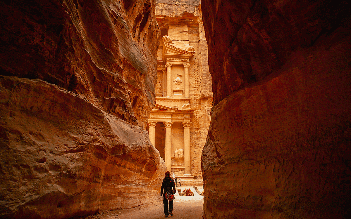 A view of the Treasury from the Siq at Petra, Jordan