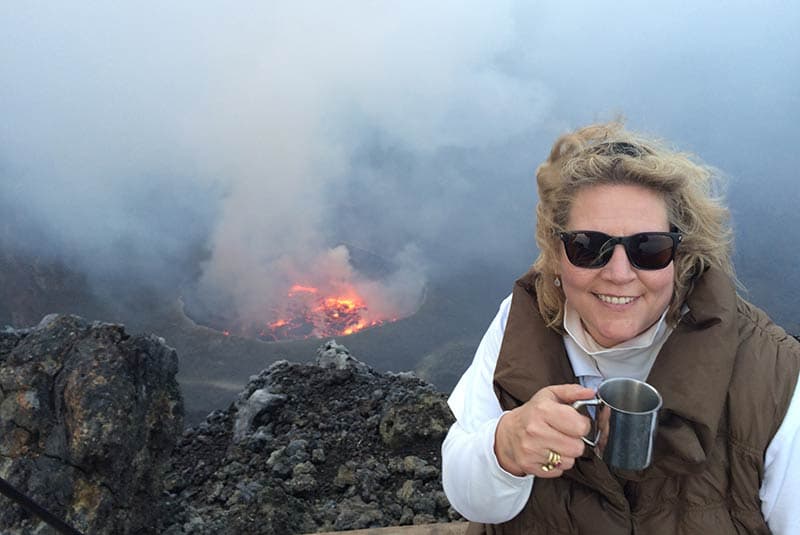 Kate in DR Congo on top on Mt Nyiragongo edit