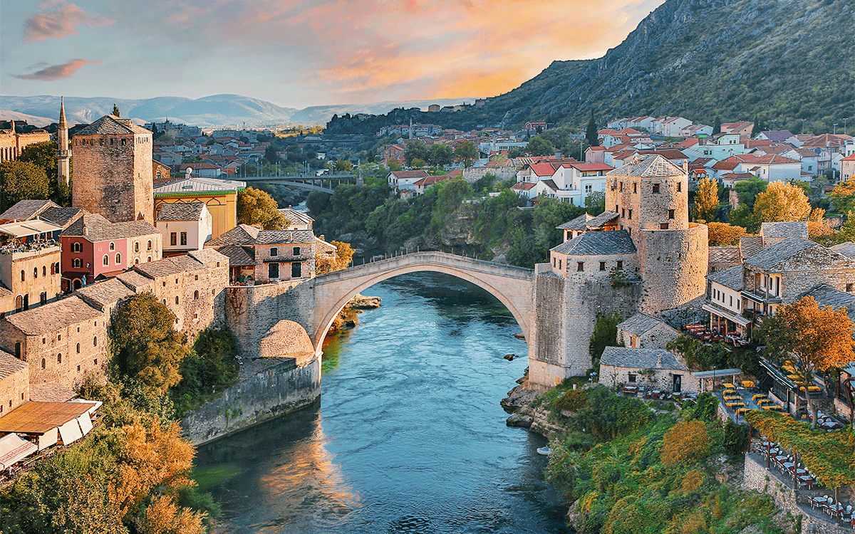 Historical Mostar Bridge known also as Stari Most or Old Bridge in Mostar, Bosnia and Herzegovina