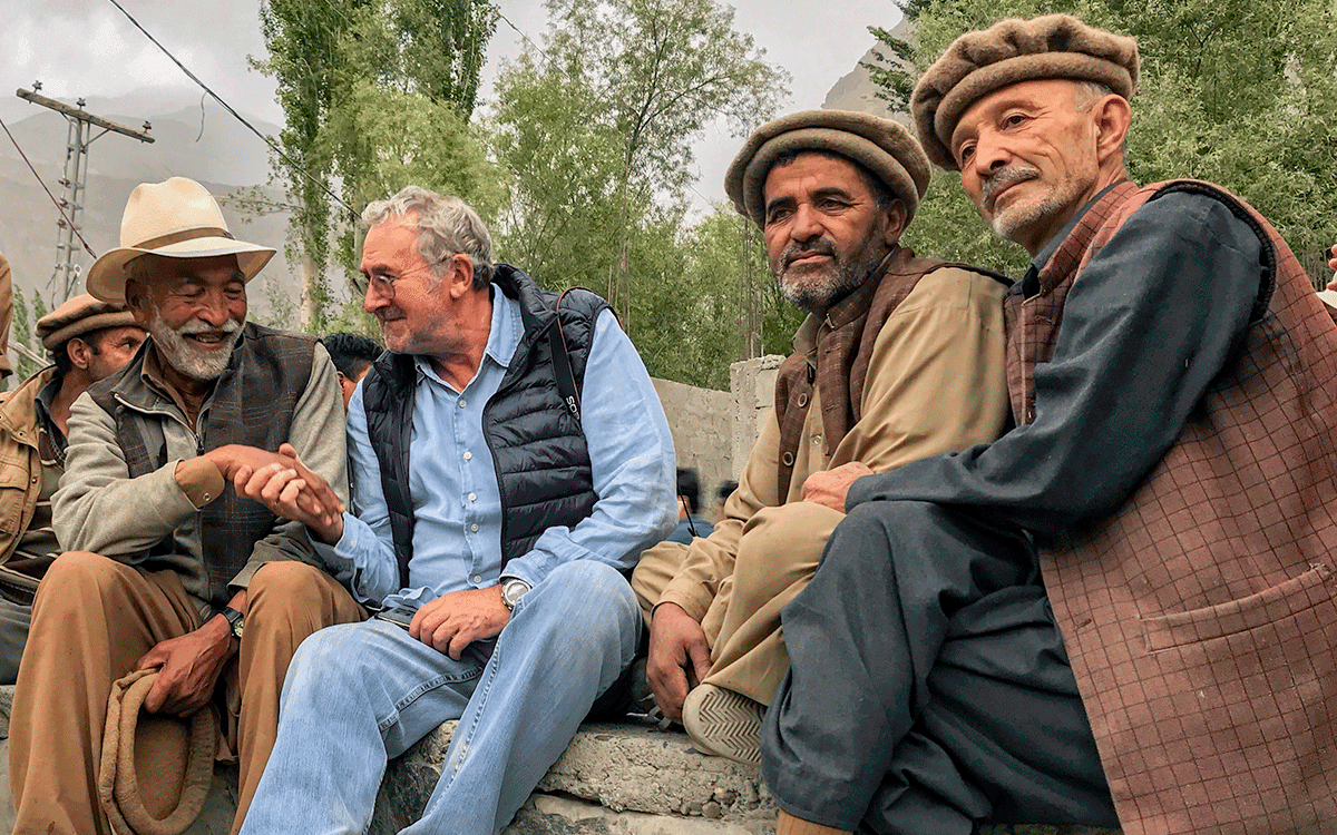 Bill Jones chatting with locals in Shigar, Pakistan