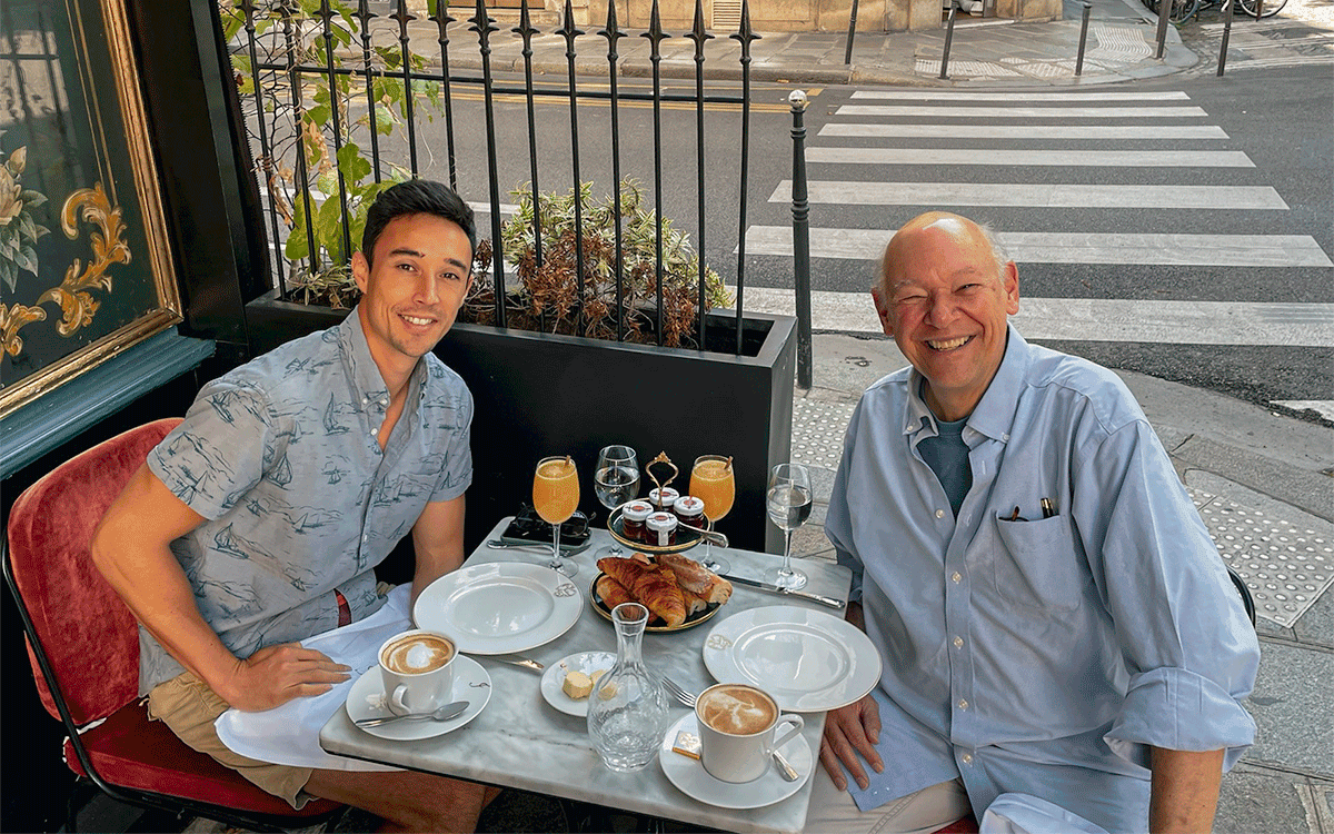 Don and son Jeremy at a cafe in Paris
