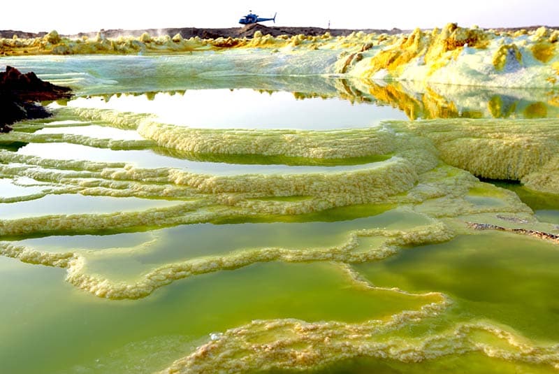 ethiopia danakil depression sulfur pools helicopter