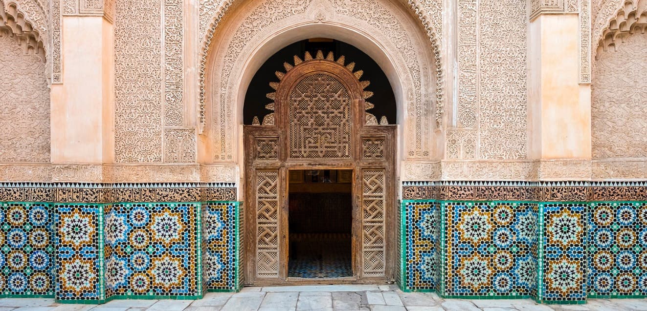 main morocco marrakech ben youssef madrassa doorway
