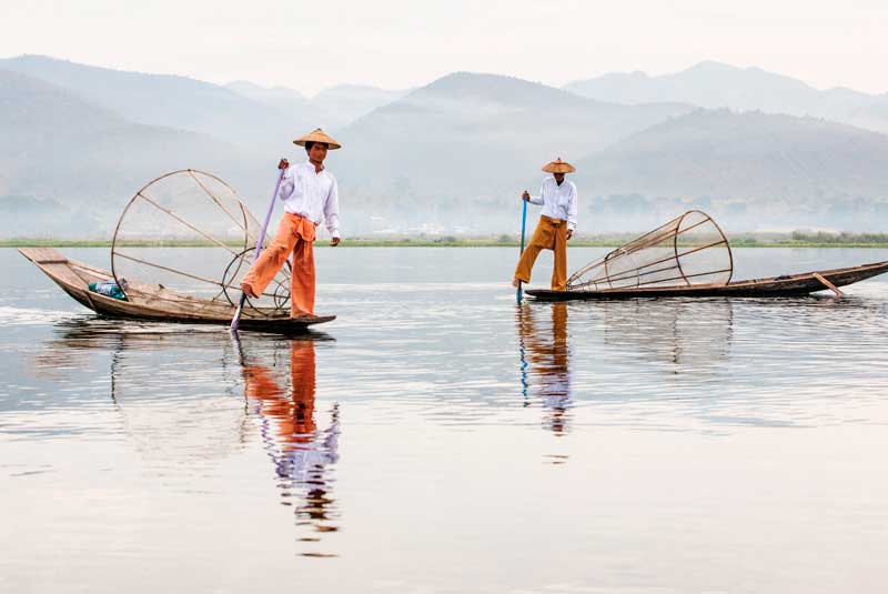 Traditional Intha fishermen on Inle Lake, Myanmar with GeoEx