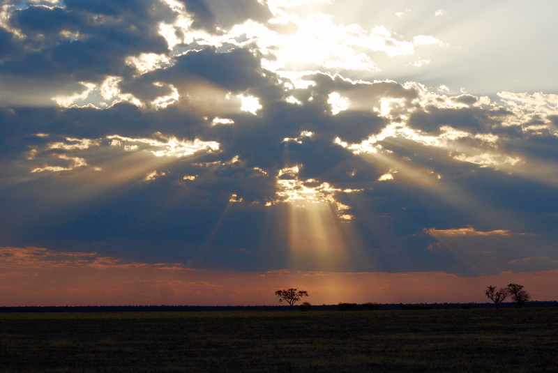 Sunset over the Kalahari on safari in Botswana with GeoEx.