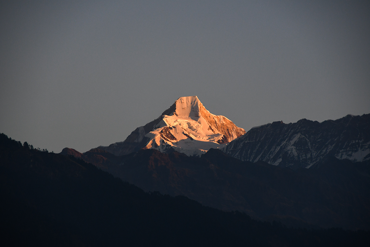 First light on the Himalayas in Kumaon, India