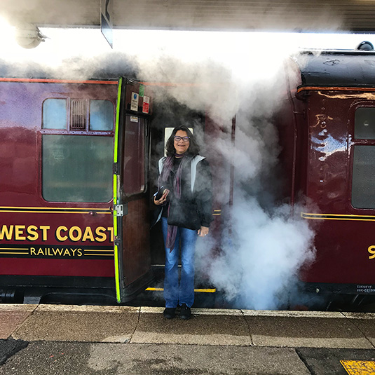 GeoEx travel specialist Sara Barbieri aboard the 'Hogwarts Express', Scotland