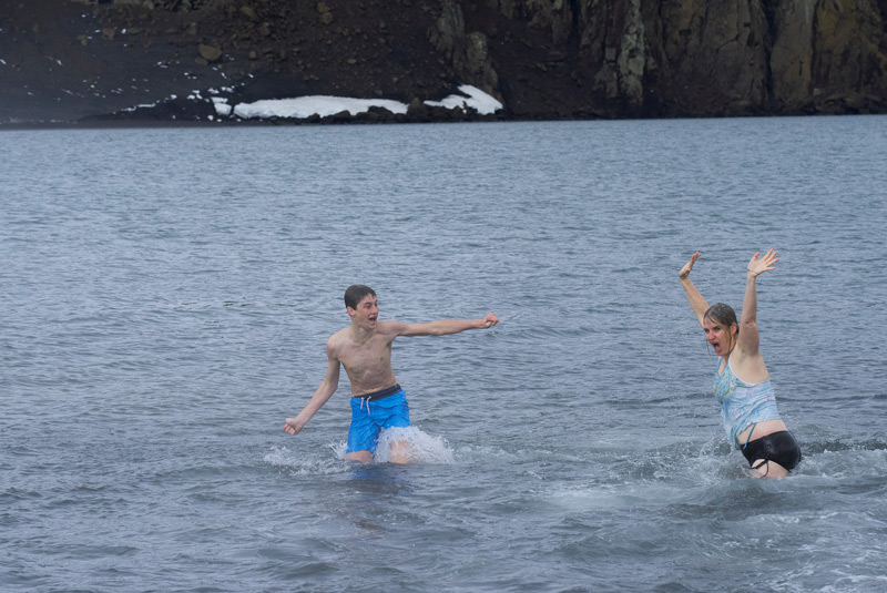 Taking part in the Polar Plunge during Antarctica Cruise