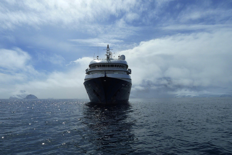 An expedition ship during Antarctica cruise
