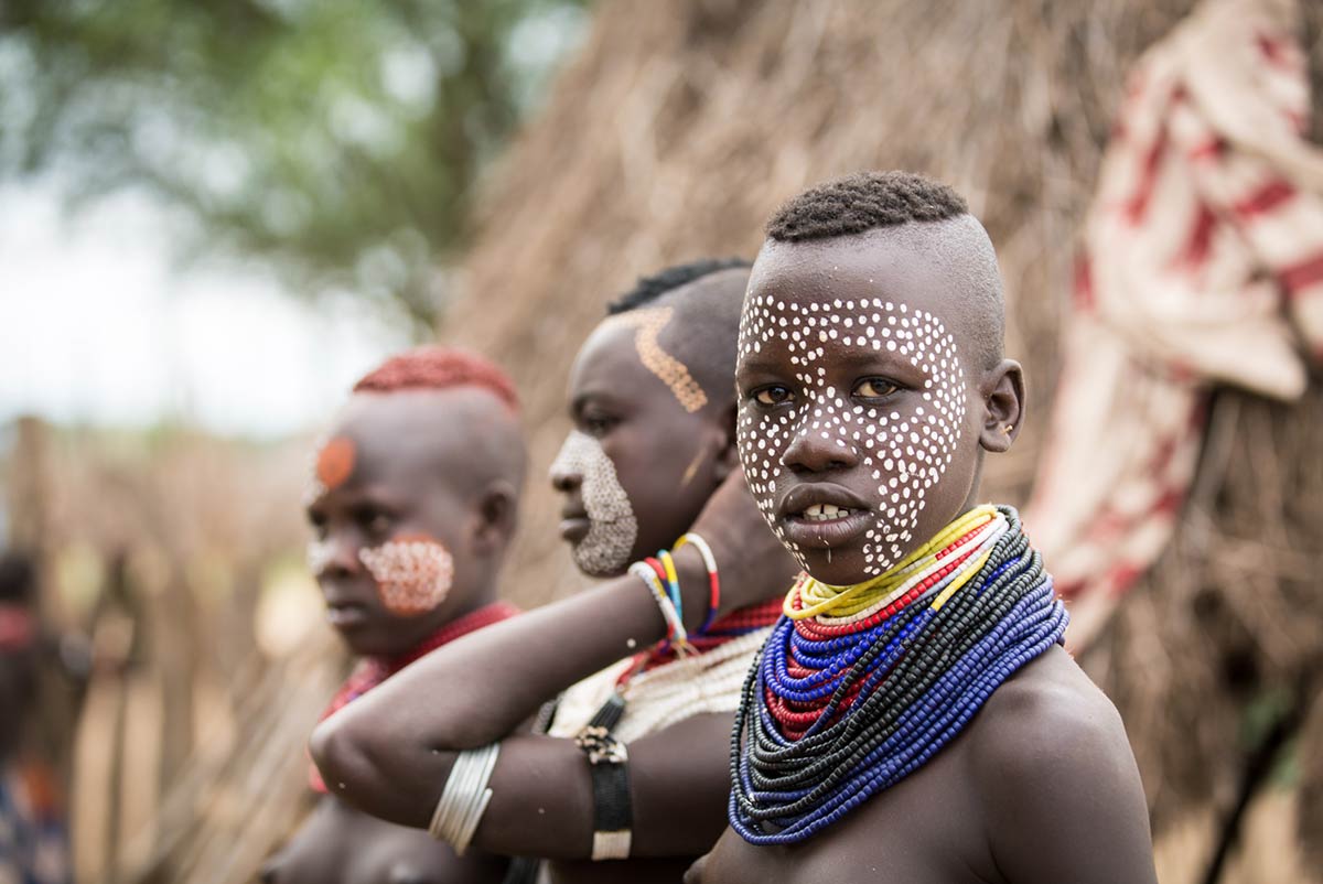 Kara women during body paint ceremony, Omo Valley, Ethiopia