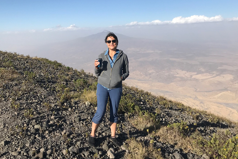 Sara atop Ol Doinyo Lengai Volcano