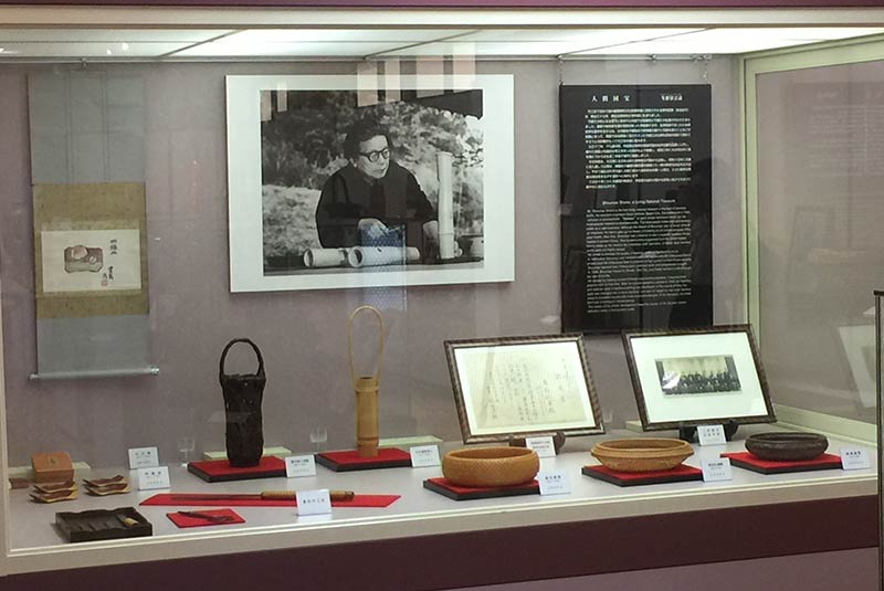 Display case of bamboo items