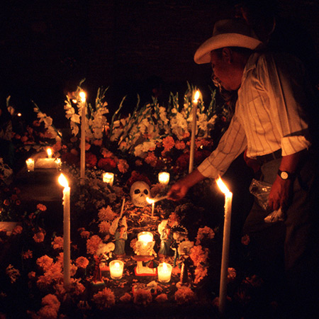 Day of the Dead Festival night vigil in Oaxaca, Mexcio