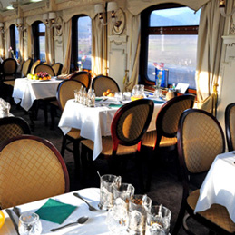 Inside the dining car aboard the Golden Eagle, luxury train journeys with GeoEx