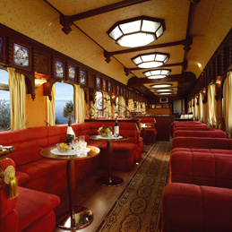 Inside the bar and lounge car aboard the Golden Eagle train with GeoEx