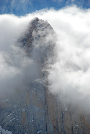 View of clouds moving over Fitz Roy in Patagonia with GeoEx