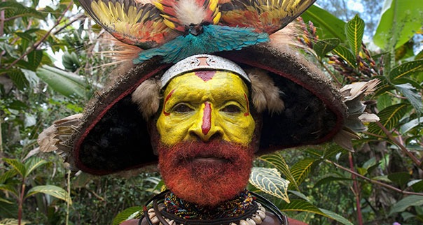 Man from the Huli Tribe in traditional headdress, Papua New Guinea