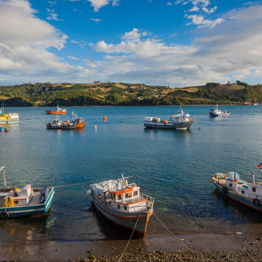 Fishing boats in Dalcahue off Chiloe Island, Patagonia