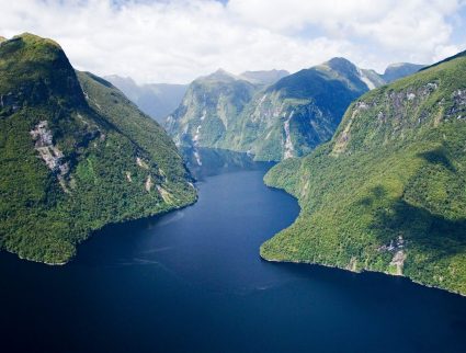 Aerial of Doubtful Sound in Fiordland National Park, South Island, New Zealand