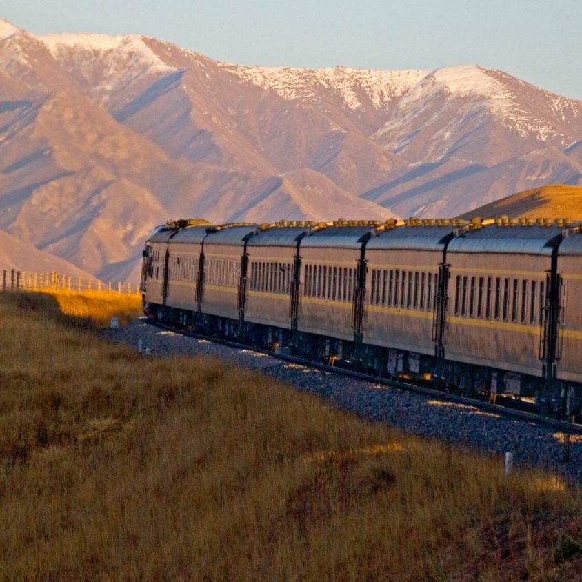 Golden Eagle Shangri-La Express luxury train traveling along the Silk Road
