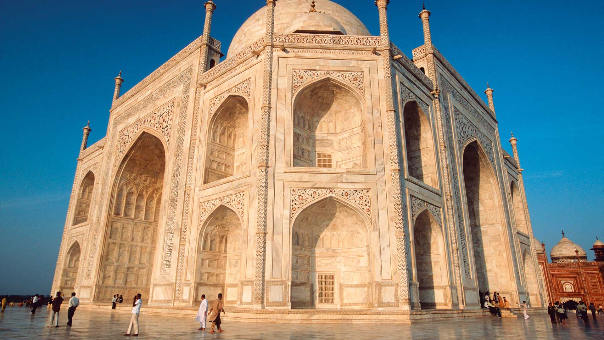 The marble exterior of the Taj Mahal, built by Shah Jahan, India with GeoEx