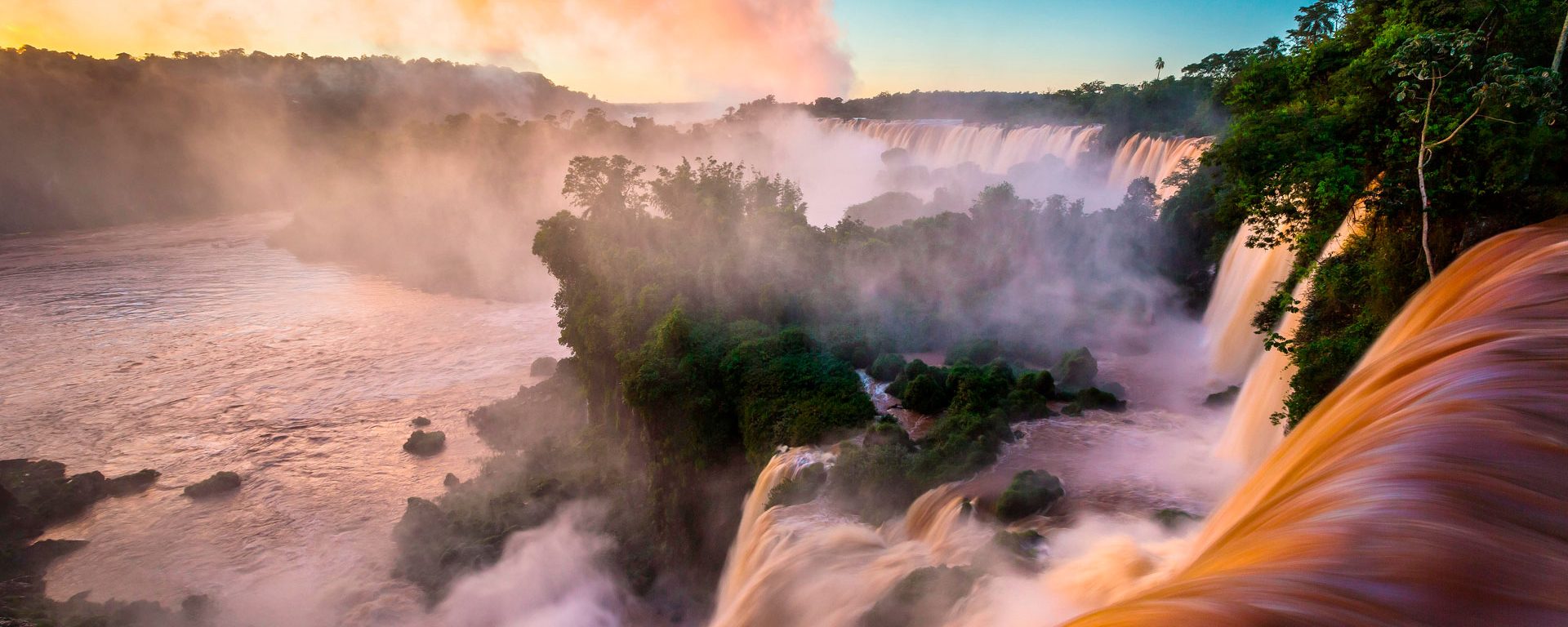 Iguazu Falls, on the border between Argentina and Brazil, at sunrise