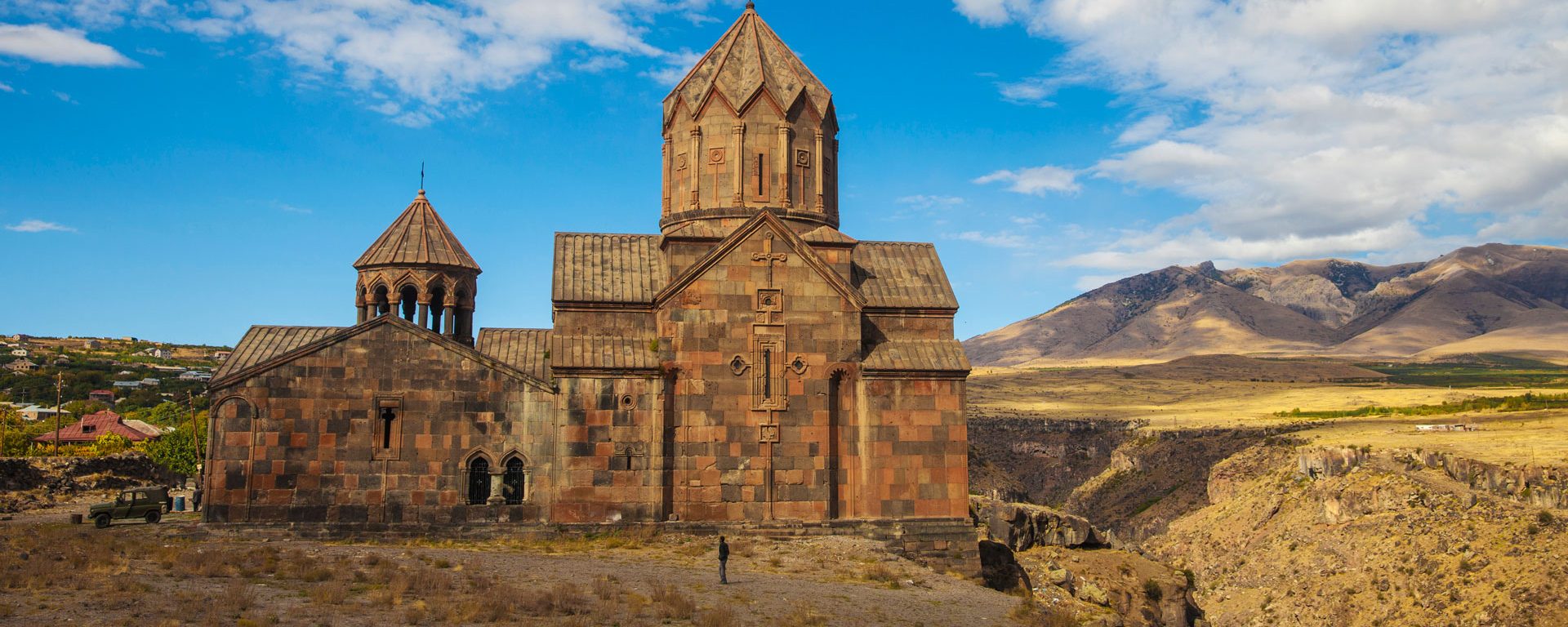 Hovhannavank church standing on the edge of the Qasakh River Canyon in Armenia, Caucasus