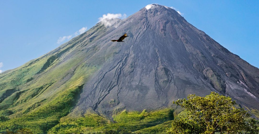 Arenal Volcano with steam rising from its peak, Alajuela Province, Arenal, Costa Rica