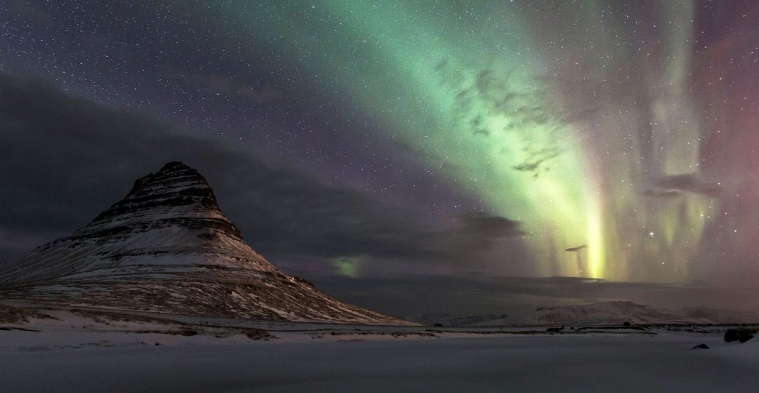 Northern lights above Kirkjufell mountain in western Iceland