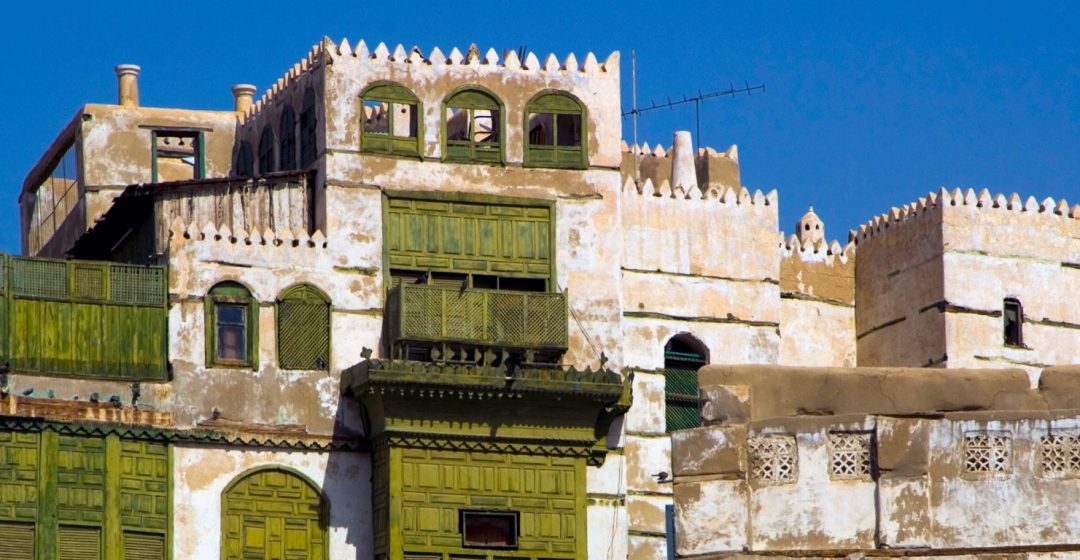 Traditional architecture in the old part of the town with arabic windows, Jeddah, Saudi Arabia