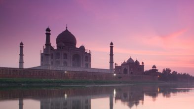 The Taj Mahal seen from the Yamuna River at dusk, India with GeoEx