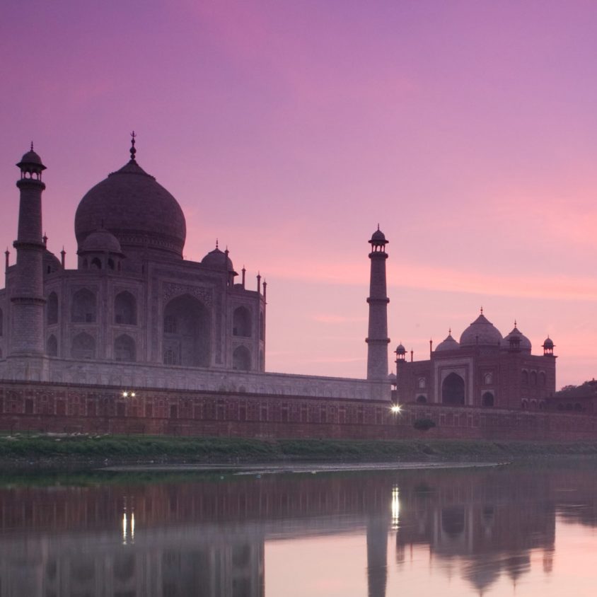 The Taj Mahal seen from the Yamuna River at dusk, India with GeoEx