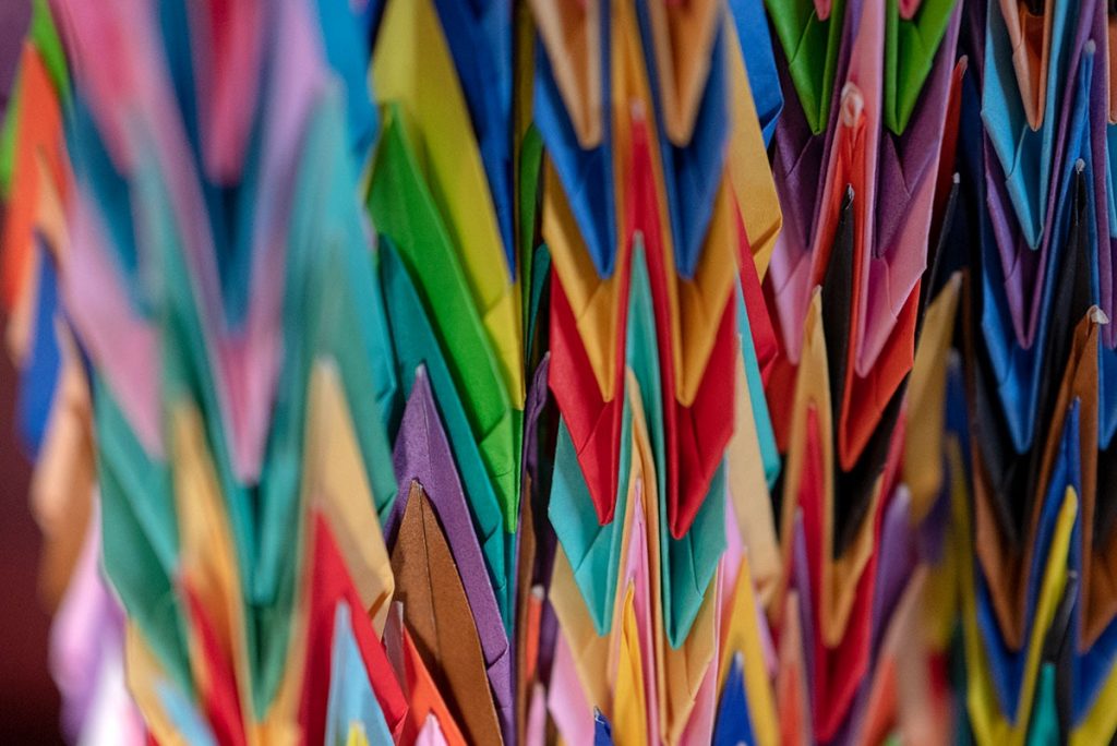 Colorful paper cranes