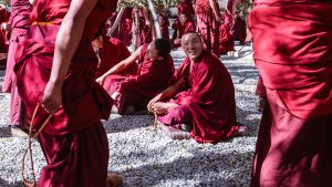 Monks debating philosophy at Sera Monastery in Lhasa, Tibet