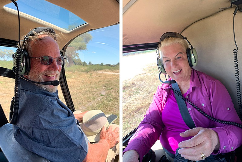 The Bert family on a helicopter ride to Vumbura Plains in the Okavango, Botswana