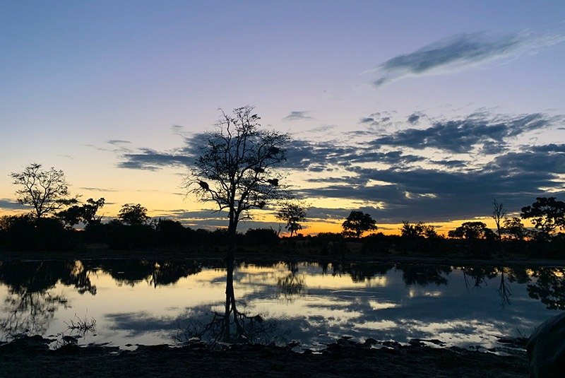 The Okavango Delta near Vumbura Plains at sunset, Botswana