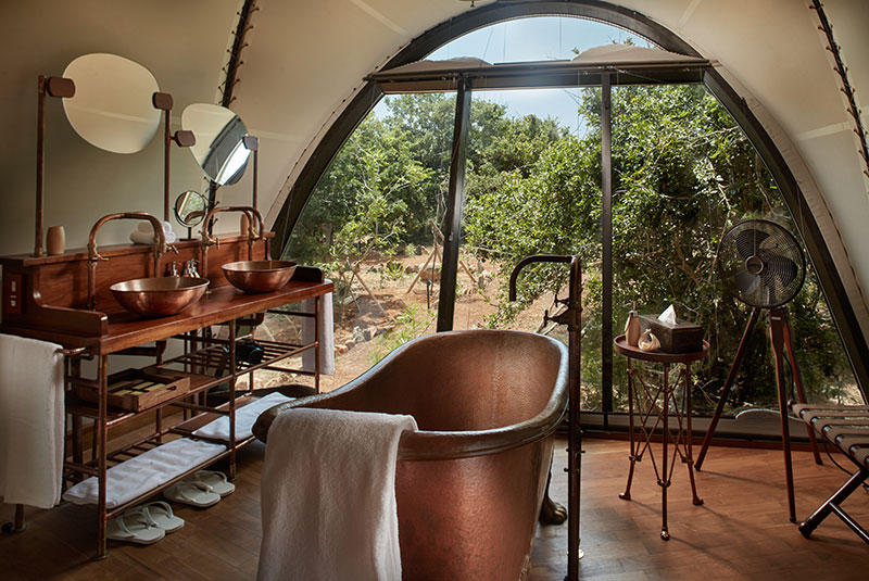 Wild Coast Lodge copper bathtub at Yala National Park, Sri Lanka 