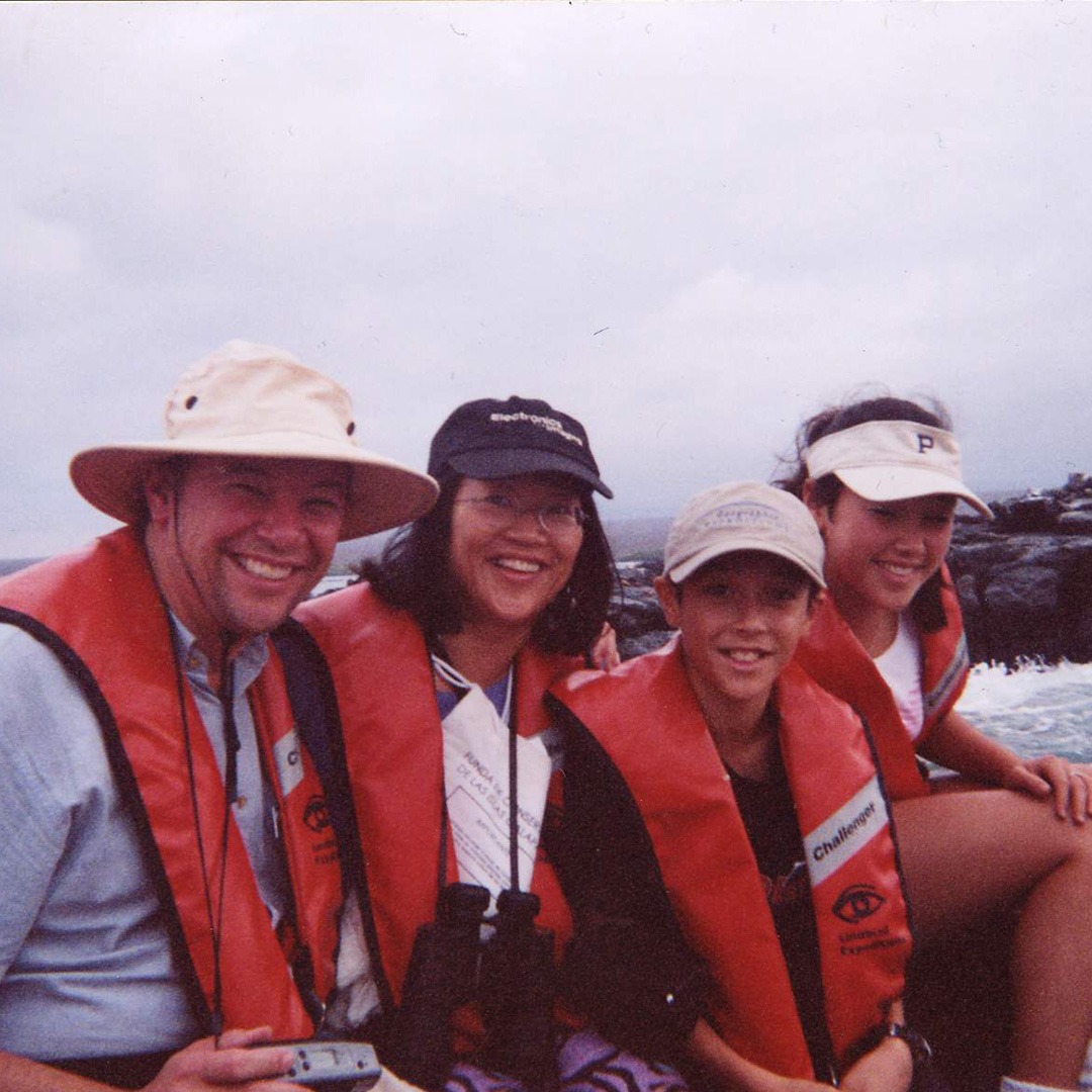 GeoEx's Don George with his family on a panga in the Galapagos Islands
