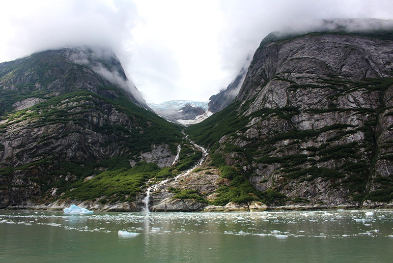 Glacial waterfalls in Glacier Bay, Alaska