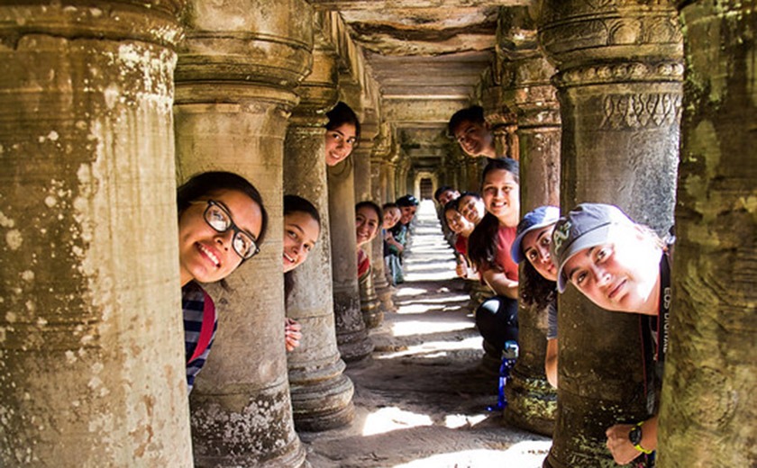 Learning AFAR students exploring ruins in Cambodia