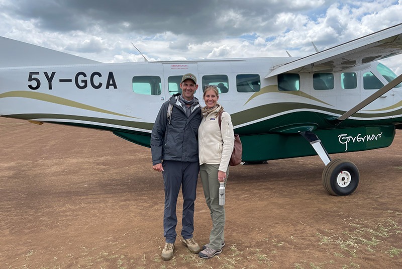 GeoEx honeymooners on a bush plane to Little Governors' Camp in the Mara, Kenya