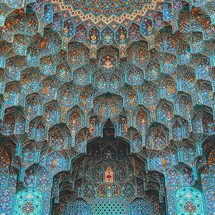 Intricately tiled interior dome in Esfahan, Iran