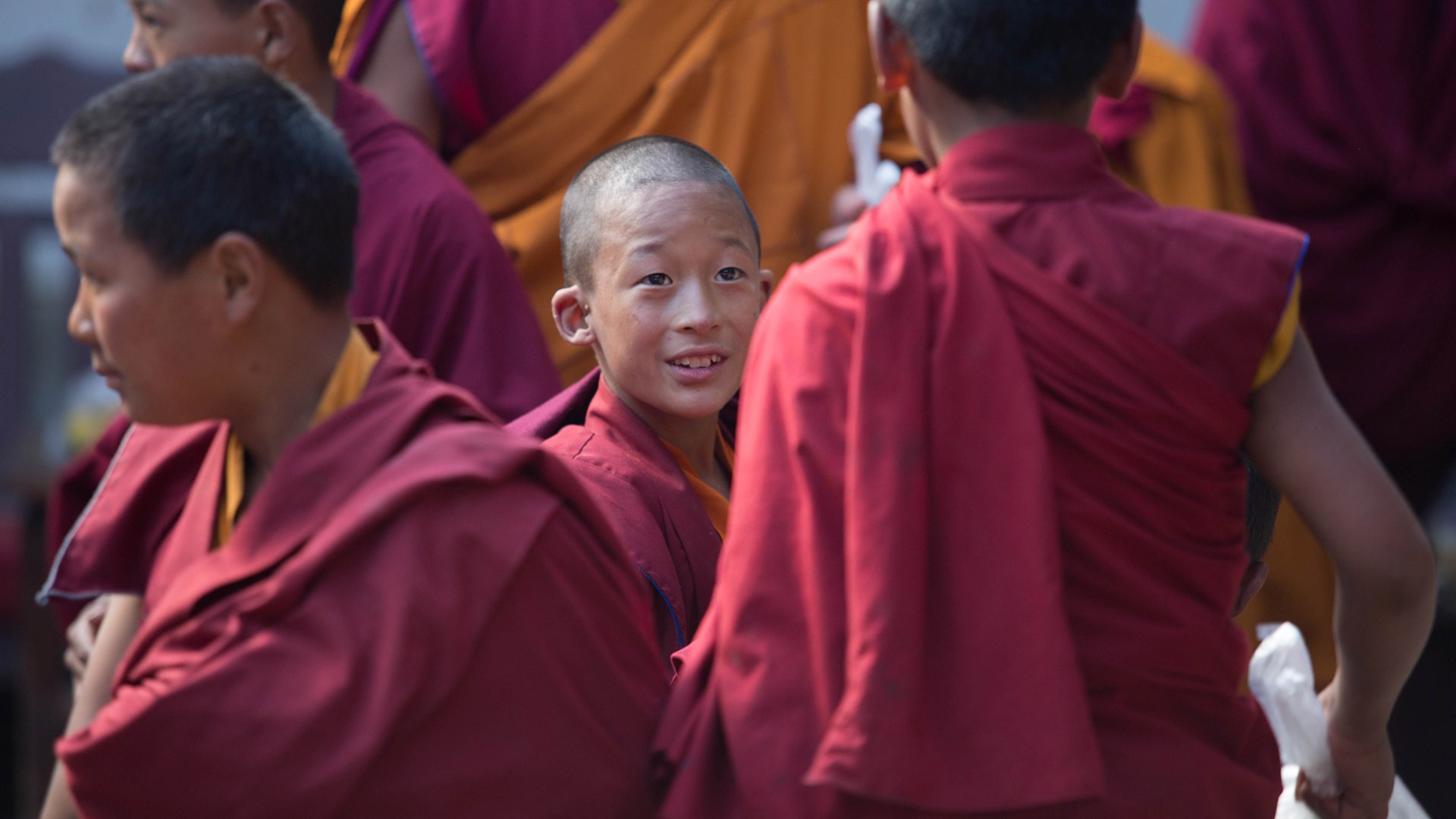 Novice monks at Chiwong Monastery in Solu Khumbu, Nepal