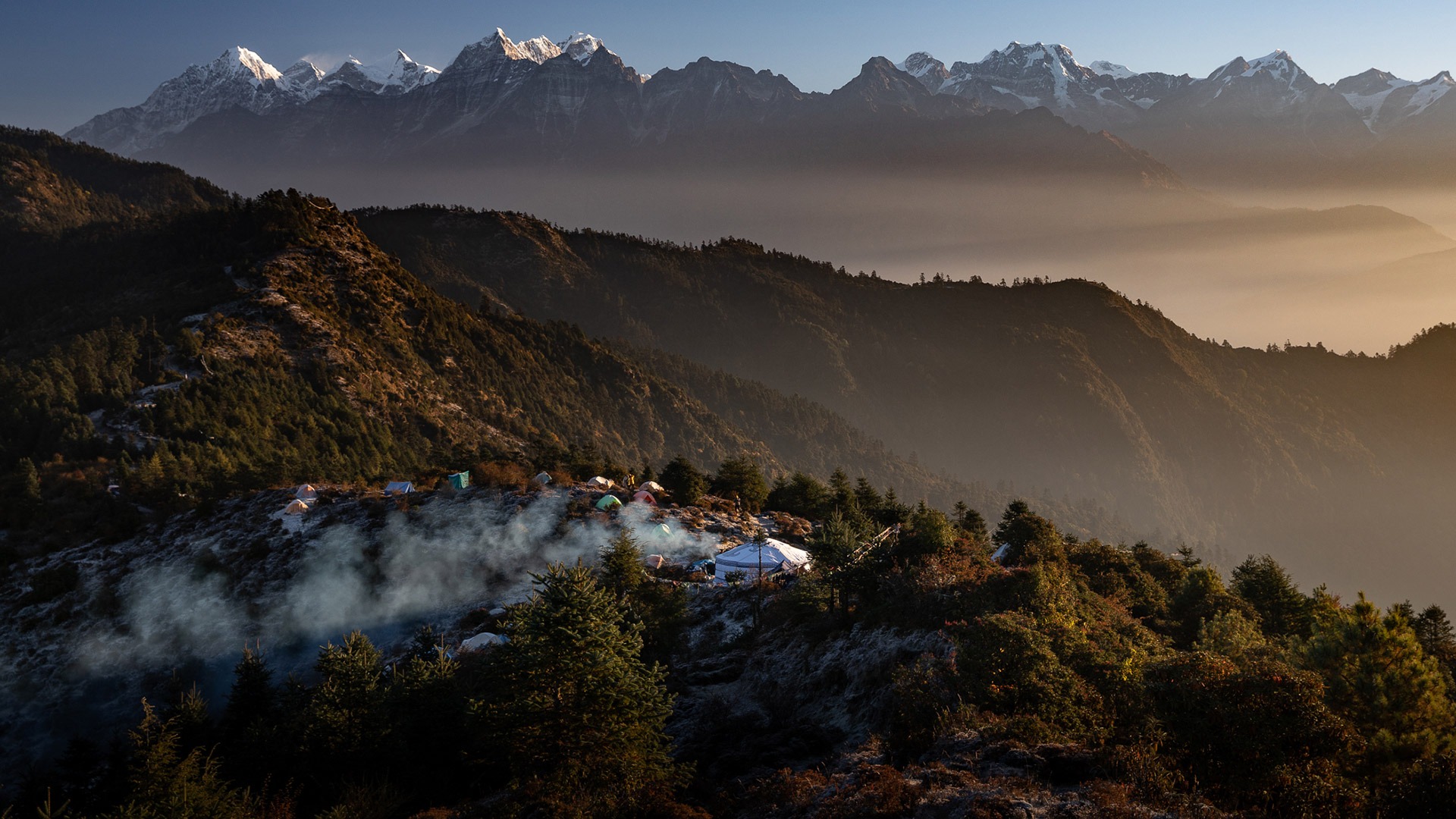 Camp site with Himalayan views at Ratnange Range, Nepal