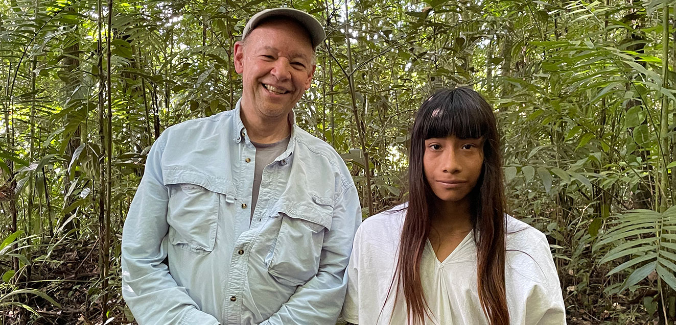 Trip Leader Don George with young Lacandon man, Chiapas, Mexico