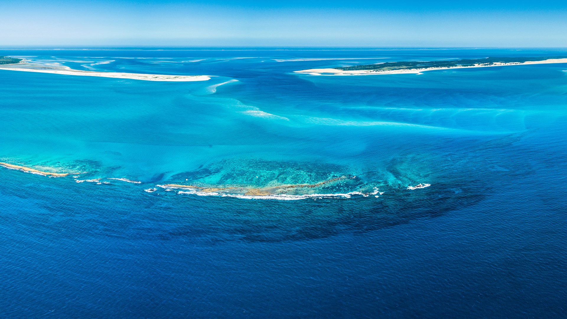 Aerial view of Two Mile Reef and Benguerra Island, Bazaruto Archipelago, Mozambique